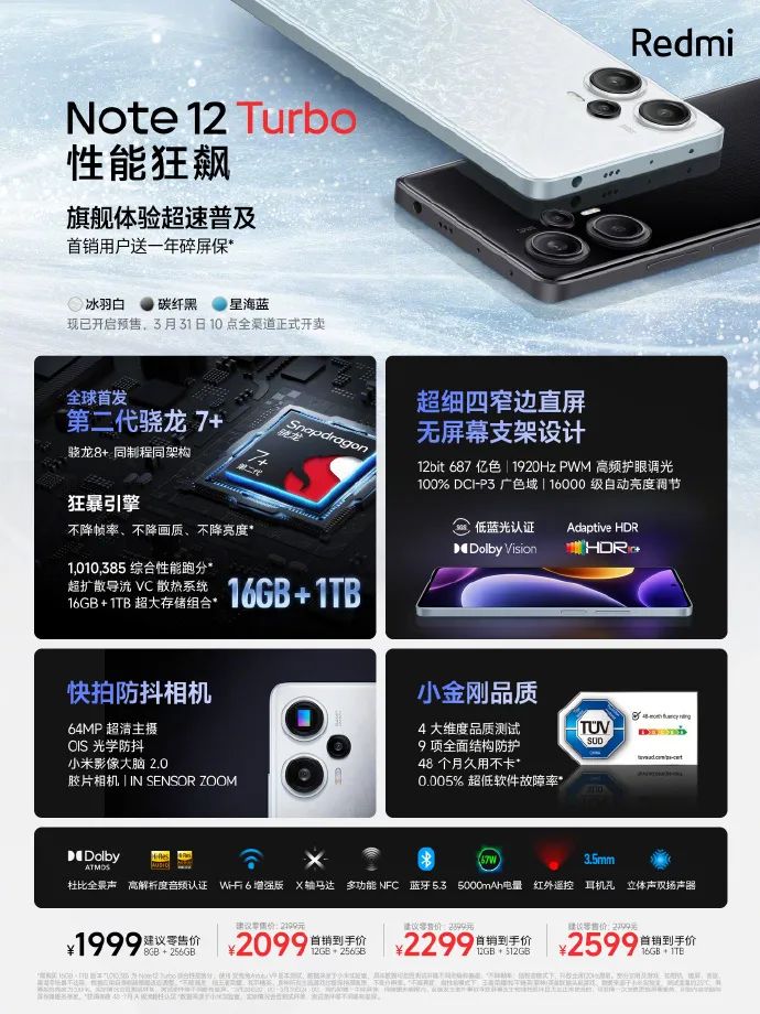 天马供屏！Redmi Note 12 Turbo发布