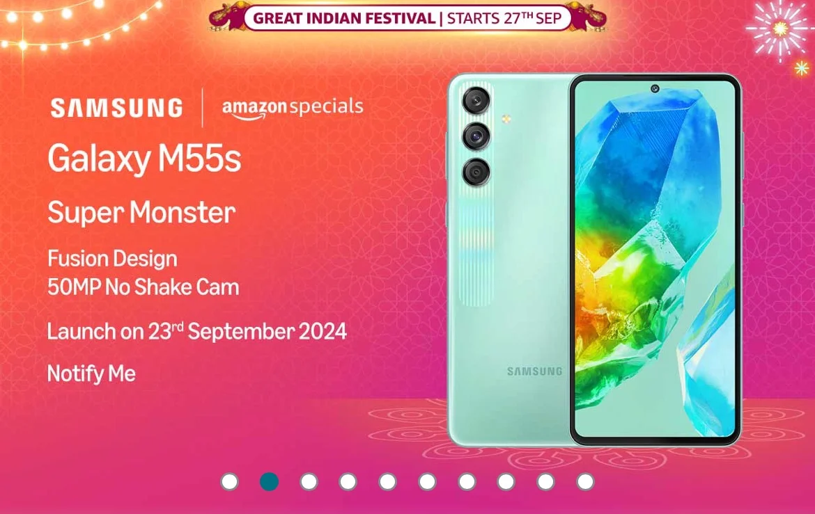 海报显示三星 9 月 23 日在印度推出 Galaxy M55s 手机，不惧反垄断仍亚马逊独家销售