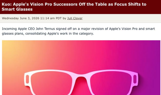 分析师称苹果Vision Pro产品线遭搁置，新任CEO意在全面转向智能眼镜